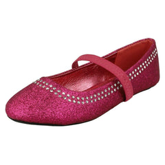 Girls Spot On Glitter Elasticated Strap Flats