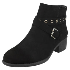 Ladies Spot On Ankle Boots With Buckle Detail