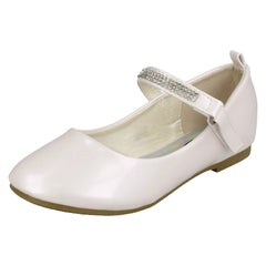 Girls Spot On Diamante Bar Strap Ballerinas H2485