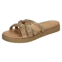 Ladies Savannah Flat Sole Cross Strap Mules