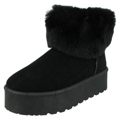 Ladies Spot On Platform Comfy Ankle Boots with Faux Fur Collar F4463