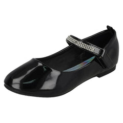 Girls Spot On Diamante Bar Strap Ballerinas H2485
