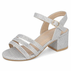 Girls Spot On Low Heel 3 Strap Diamante Mule H1124