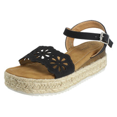 Ladies Mid Espadrille Wedge Ankle Strap Sandals F12096