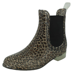 Ladies Spot On Leopard Print Ankle Wellingtons X1263