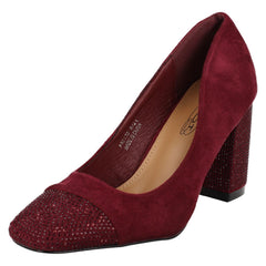 Ladies Spot On Diamante Heel And Toe Cap Court Shoes  F90138