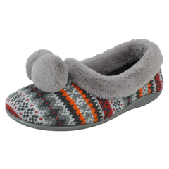 Ladies Rose Bank Memory Foam Aztec Print Pom Pom Slippers Lizzy
