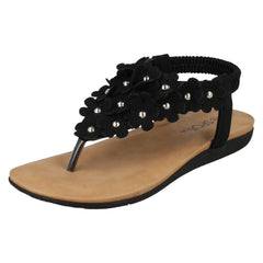 Girls Spot On Flat Flower Trim Toepost Sandals