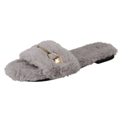 Ladies Spot On Flat Fur Mule Sliders F00139