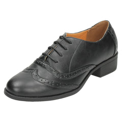 Ladies Spot On Mid Heel Lace Up Brogue Shoes