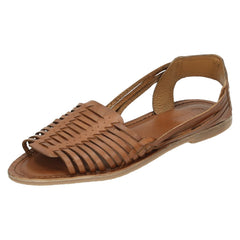 Ladies Leather Collection Flat Weaved Slingback Sandal