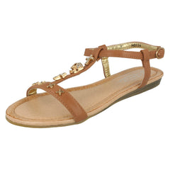 Girls Spot On Casual T-bar Sandals With Skull And Cross Detail
