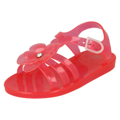 Girls Spot On Flat Strappy T Bar Flower Trim Sandal