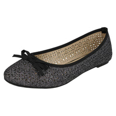 Ladies Spot On Punched Design Ballerinas F80376
