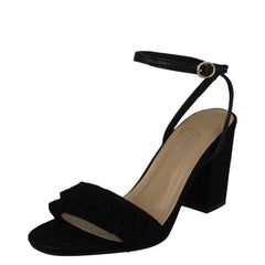 Ladies Spot On Open Toe Block Heel Sandals With Ruffle Front