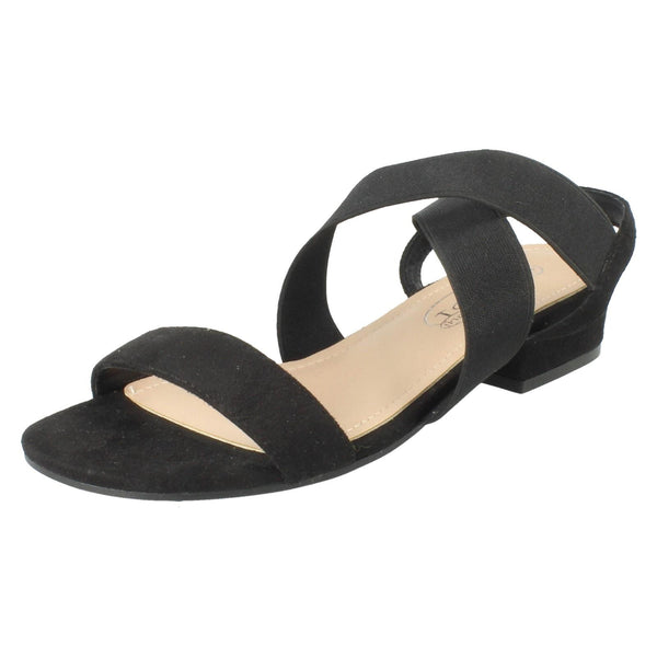 Ladies Spot On Slip On Cross Strap Low Heel Smart Sandals F12082