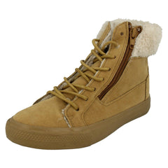 Girls Spot On Casual Suedette Ankle Boots with Faux Fur Lining