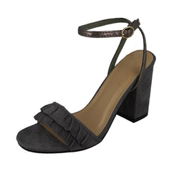 Ladies Spot On Open Toe Block Heel Sandals With Ruffle Front