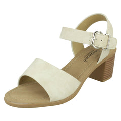 Ladies Savannah Mid Stack Heel Mule Sandal with Buckle Ankle Strap F12079