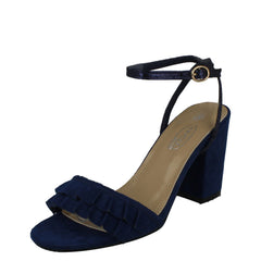 Ladies Spot On Open Toe Block Heel Sandals With Ruffle Front