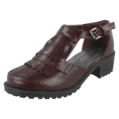 Ladies Spot On Loafer Inspired Block Heel Buckle Shoes F9728