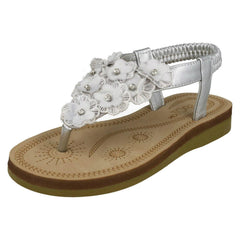 Girls Spot On Toepost Flower Trim Sandals