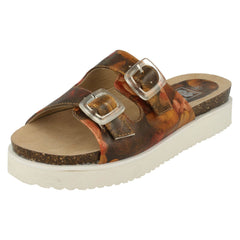 Ladies Down To Earth Twin Strap Leaf Design Mules