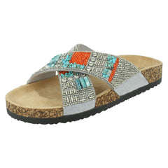 Ladies Spot On Beaded Mules F00347