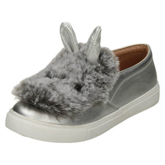 Girls Spot On Fur & Glitter Bunny Ear Shoes