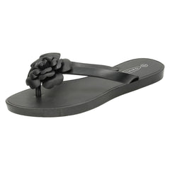Ladies Spot On Flat Toepost Flower Trim Sandal