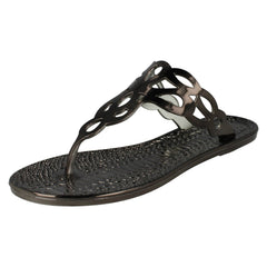 Ladies Spot On Flat Toepost Crocodile Pattern Sandal