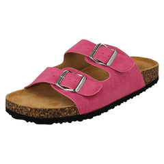 Ladies Spot On Double Buckle Detailed Mule Sandals F00412