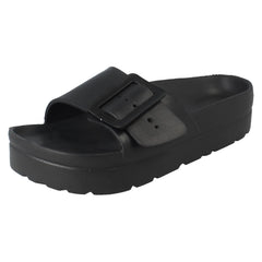 Ladies Spot On Adjustable Buckle Slip On Sliders Sandals F12098