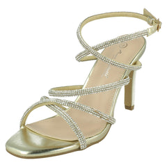 Ladies Anne Michelle Diamante Ankle Straps High Heel Sandals F12117