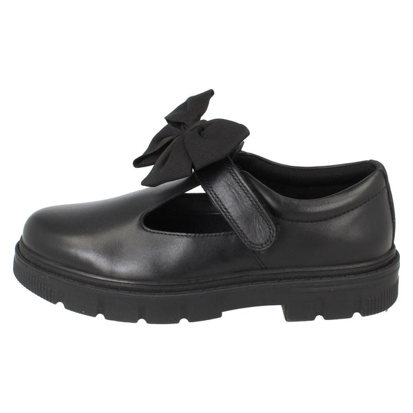 Girls Clarks Leather T-Bar School Shoes with Detachable Bow Lorcam Hope K