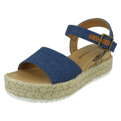 Ladies Mid Platform Wedge Espadrille Mule Sandal with Buckle Ankle Strap F12091
