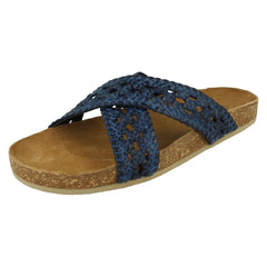 Ladies Down To Earth Leather X Strap Mule Sandals F00429