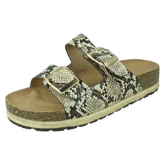 Ladies Spot On Snake Print Mules F10956