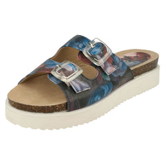 Ladies Down To Earth Twin Strap Leaf Design Mules