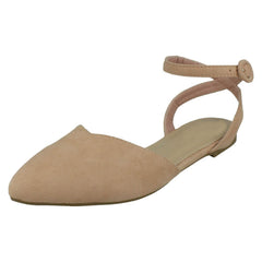 Ladies Spot On Flat Pointed Toe Ankle Strap Shoes F80538