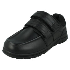 Boys Double Strap Black Leather School Shoes N1153