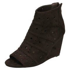 Ladies Spot On High Wedge Peeptoe Ankle Boots