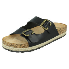 Ladies Down To Earth Twin Buckle Strap Sliders Sandals F12086