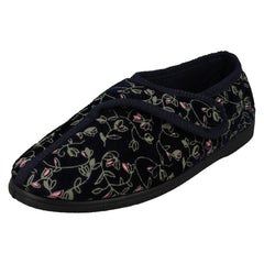 Ladies Jo & Joe Floral Detailed Hook And Loop Slippers Eva