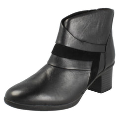 Ladies Clarks Block Heel Leather Ankle Boots Shaya Sky