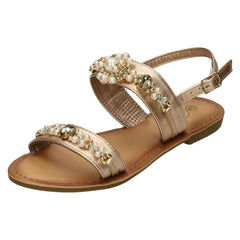 Girls Spot On Pearl Jewel Trim Sandals