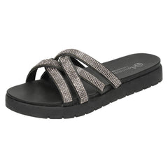Ladies Savannah Flat Sole Cross Strap Mules