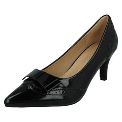 Ladies Spot On Mid Heel Court Shoes with Bow Trim F90128