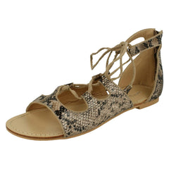 Ladies Spot On Snake Print Flat Sandals