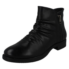 Ladies Spot On Low Heel Rouched Ankle Boot F51031